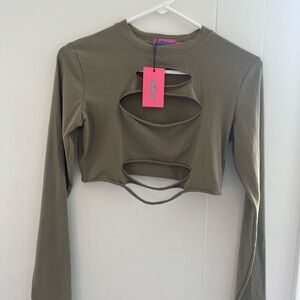 Edikted Khaki Cut-Out Crop Top